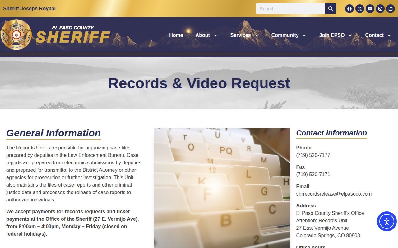 El Paso County release records request page for sheriff booking records