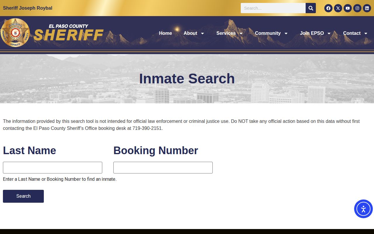 El Paso County released inmate search through the sheriff inmate search page